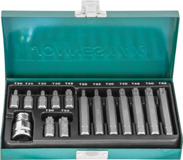 Jonnesway S29H4215S Набор вставок-бит 10 мм DR TORX® с переходниками, 15 предметов Jonnesway S29H4215S Набор вставок-бит 10 мм DR TORX® с переходниками, 15 предметов