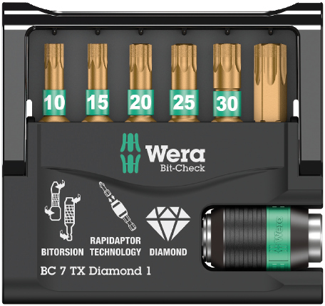 Bit-Check 7 TX Diamond 1 набор бит торсионных с битодержателем Rapidaptor, алмаз, 7 пр., 1/4" C6.3