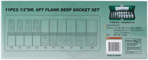 Jonnesway S04HD411S Набор головок торцевых глубоких 1/2"DR, 10-24 мм, 11 предметов