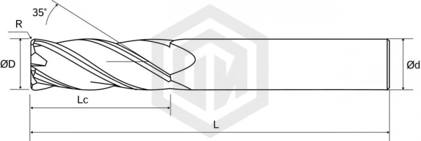 Фреза радиусная E600 D5-d5-CR0.5-L50-T4-AlTiN-HRC60A STI Фреза радиусная E600 D5-d5-CR0.5-L50-T4-AlTiN-HRC60A STI