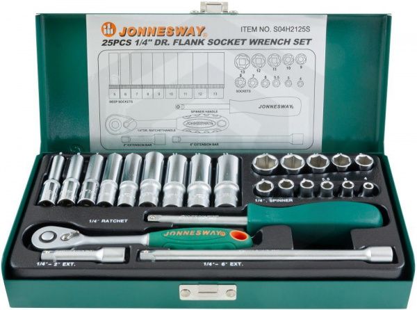 Jonnesway S04H2125S Набор головок торцевых стандартных и глубоких 1/4"DR, 4-13 мм, 25 предметов