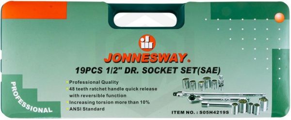 Jonnesway S05H4219S Набор головок торцевых дюймовых 1/2"DR, SAE 3/8"--1-1/4", 19 предметов