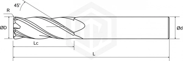 Фреза радиусная HG780 D12-CR3.0-L100-T4-AlCr-HRC55 STI Фреза радиусная HG780 D12-CR3.0-L100-T4-AlCr-HRC55 STI
