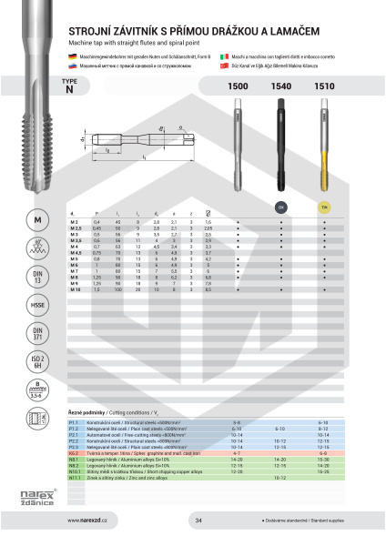 Метчик машинный M14 4260 DIN 376 RSP35 ISO2 HSSE TiN NAREX Метчик машинный M14 4260 DIN 376 RSP35 ISO2 HSSE TiN NAREX