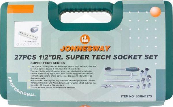 Jonnesway S68H4127S Набор головок торцевых 1/2"DR Super Tech, 27 предметов