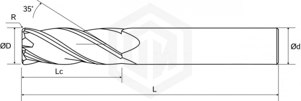 Фреза радиусная HG680 D16-CR3.0-L150-T4-TiSiN-HRC68 STI
