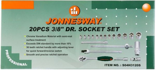 Jonnesway S04H3120S Набор головок торцевых 3/8"DR, 6-23 мм, 20 предметов