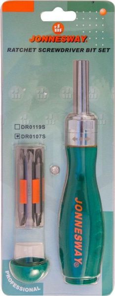 Jonnesway DR0107S Рукоятка отверточная трещоточная в наборе с битами, 7 предметов Jonnesway DR0107S Рукоятка отверточная трещоточная в наборе с битами, 7 предметов