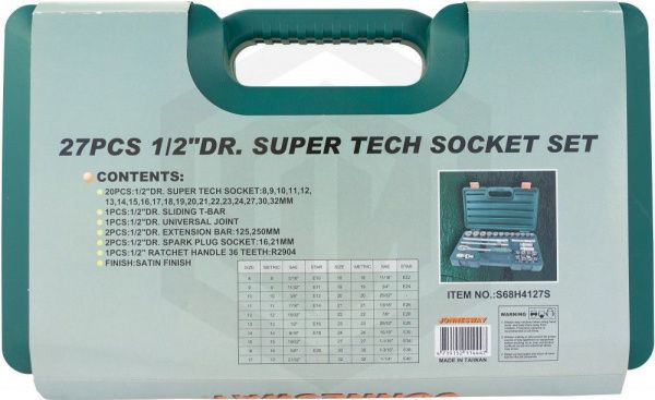 Jonnesway S68H4127S Набор головок торцевых 1/2"DR Super Tech, 27 предметов