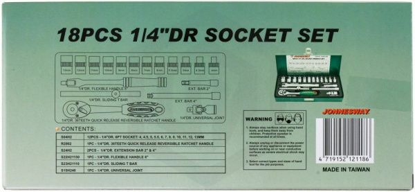 Jonnesway S04H2118S Набор головок торцевых 1/4"DR, 4-13 мм, 18 предметов