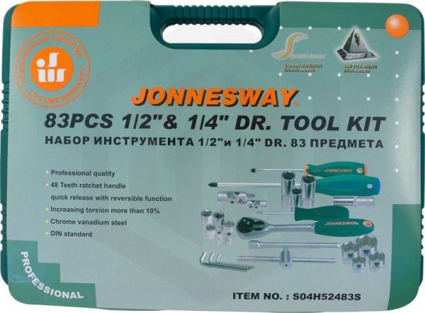 Jonnesway S04H52483S Набор инструмента универсальный 1/4", 1/2"DR, 83 предмета