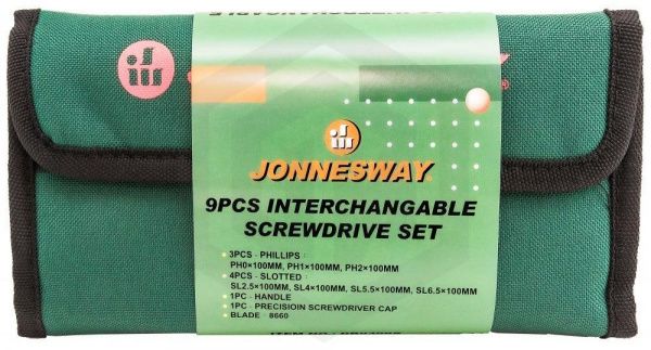 Jonnesway DB0309S Отвертка со сменными стрежнями в наборе, 9 предметов Jonnesway DB0309S Отвертка со сменными стрежнями в наборе, 9 предметов
