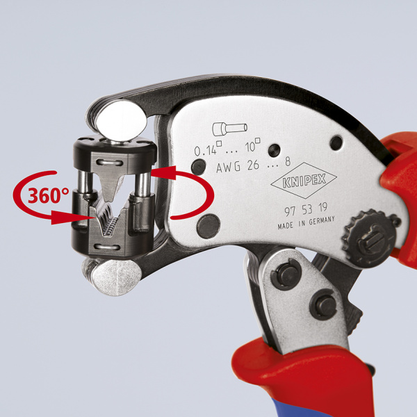 Twistor T Пресс-клещи для контактных гильз DIN 46228 1+4, обжим: трапециевидный, поворот 360°, 0.14-10.0 мм², доступ с 2х сторон, длина 200 мм