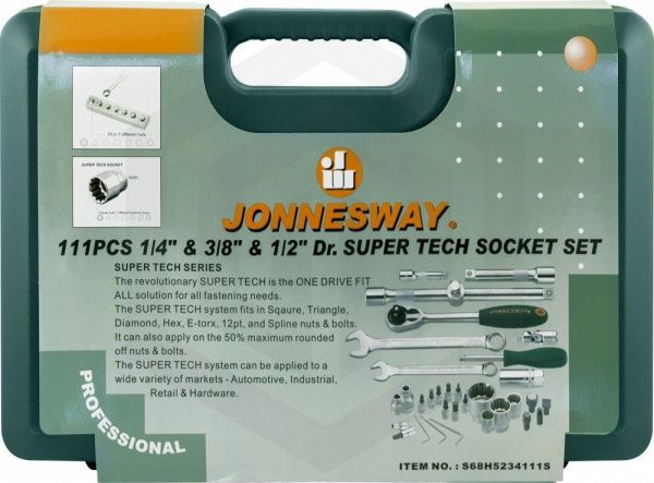 Jonnesway S68H5234111S Набор инструмента универсальный 1/4", 1/2"DR Super Tech, 111 предметов