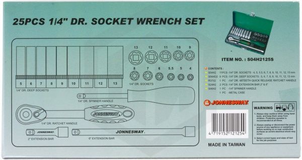 Jonnesway S04H2125S Набор головок торцевых стандартных и глубоких 1/4"DR, 4-13 мм, 25 предметов