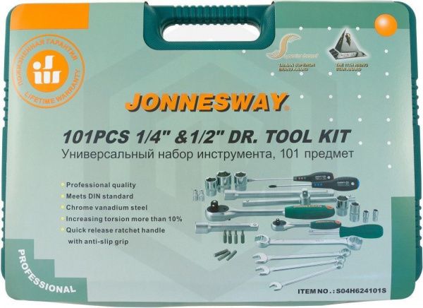 Jonnesway S04H624101SA (S04H624101SA18) Набор инструмента универсальный 1/4", 1/2"DR, 101 предмет