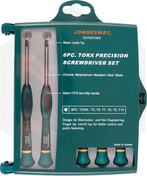 Jonnesway D3765T06S Набор отверток для точной механики TORX®, 65 мм, 6 предметов Jonnesway D3765T06S Набор отверток для точной механики TORX®, 65 мм, 6 предметов